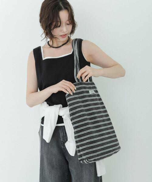 URBAN RESEARCH Sonny Label(アーバンリサーチサニーレーベル)の「パイルボーダービッグトート(トートバッグ・レディース・グリーン/チャコールグレー/ブルー・ONE)」の11枚目の写真