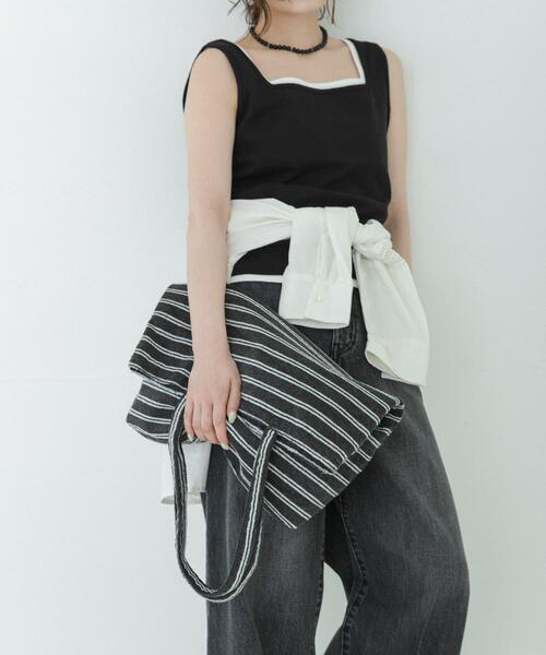 URBAN RESEARCH Sonny Label(アーバンリサーチサニーレーベル)の「パイルボーダービッグトート(トートバッグ・レディース・グリーン/チャコールグレー/ブルー・ONE)」の10枚目の写真