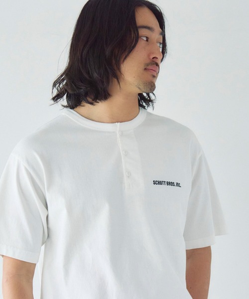 Schott(ショット)の「Schott T.O.F.G. EMB. HENLEY T-SHIRT(Tシャツ/カットソー・メンズ・ホワイト/チャコール・L/XL/M)」の1枚目の写真