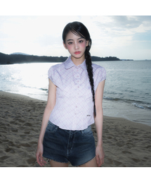Check Puff Short Sleeve Blouse [Pink]