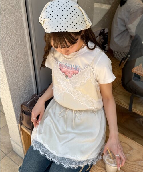 w closet(ダブルクローゼット)の「【3色展開】Vレースキャミワンピース(ワンピース・レディース・イエロー/アイボリー/ブラック・FREE)」の12枚目の写真