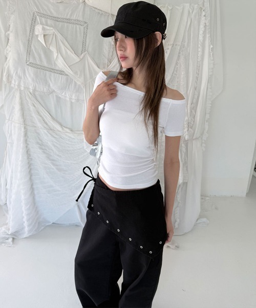 4INT.(フォイント)の「【レイヤード風】アイレット スカーフ ラップ コットン ワイド パンツ(その他パンツ・レディース・ベージュ/ホワイト/ブラック・S/L/M)」の9枚目の写真