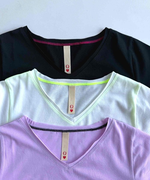 Q(キュー)の「Airlyポイント刺繍デイリーT(Tシャツ/カットソー・レディース・ブラック/アイボリー/ラベンダー・MEDIUM)」の21枚目の写真