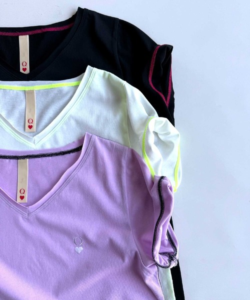 Q(キュー)の「Airlyポイント刺繍デイリーT(Tシャツ/カットソー・レディース・ブラック/アイボリー/ラベンダー・MEDIUM)」の22枚目の写真