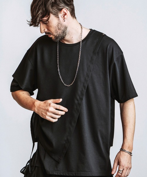 NO ID.(ノーアイディ)の「【NO ID.】Rivet Drape BIG T-Shirt / リベット ドレープ ビッグ Tシャツ(Tシャツ/カットソー・メンズ・ホワイト/グレー/ブラック・ONE SIZE)」の1枚目の写真