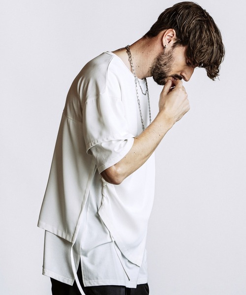 NO ID.(ノーアイディ)の「【NO ID.】Rivet Drape BIG T-Shirt / リベット ドレープ ビッグ Tシャツ(Tシャツ/カットソー・メンズ・ホワイト/グレー/ブラック・ONE SIZE)」の18枚目の写真