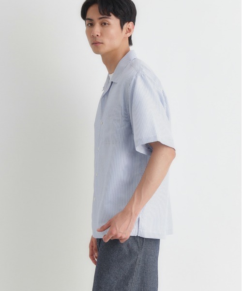 Right-on(ライトオン)の「PLUS ONE(プラスワン)オックスストライプ半袖シャツ(シャツ/ブラウス・メンズ・グリーン/ベージュ/ブルー・M/L/XL/S)」の5枚目の写真