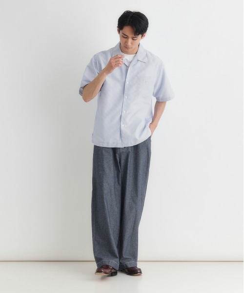 Right-on(ライトオン)の「PLUS ONE(プラスワン)オックスストライプ半袖シャツ(シャツ/ブラウス・メンズ・グリーン/ベージュ/ブルー・M/L/XL/S)」の7枚目の写真