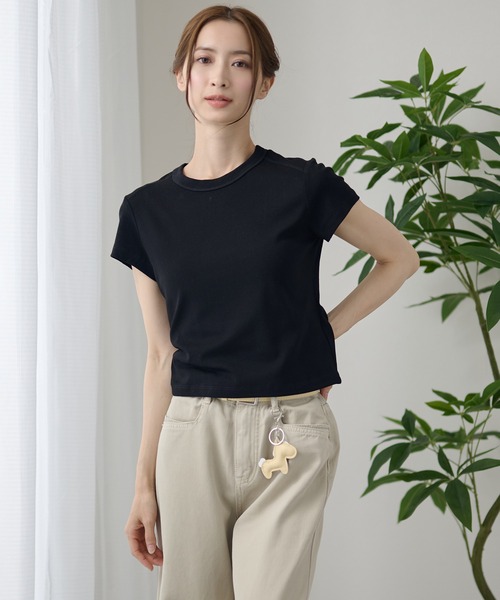 DAYRA(デイラ)の「無地 半袖 コンパクト Tシャツ トップス(Tシャツ/カットソー・レディース・ホワイト/チャコールグレー/ライトグレー/ブラック/ブラウン/イエロー・FREE)」の1枚目の写真
