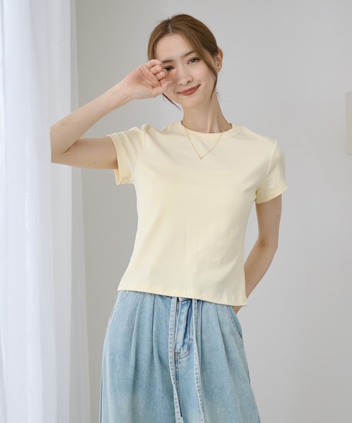 DAYRA(デイラ)の「無地 半袖 コンパクト Tシャツ トップス(Tシャツ/カットソー・レディース・ホワイト/チャコールグレー/ライトグレー/ブラック/ブラウン/イエロー・FREE)」の17枚目の写真