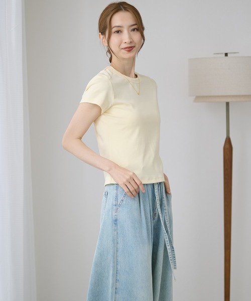 DAYRA(デイラ)の「無地 半袖 コンパクト Tシャツ トップス(Tシャツ/カットソー・レディース・ホワイト/チャコールグレー/ライトグレー/ブラック/ブラウン/イエロー・FREE)」の18枚目の写真