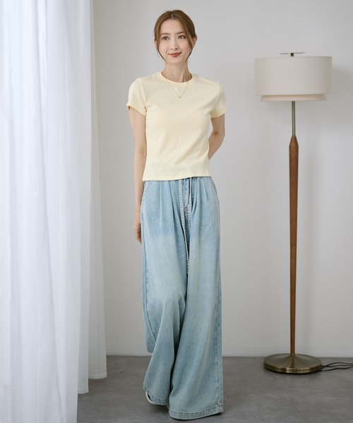 DAYRA(デイラ)の「無地 半袖 コンパクト Tシャツ トップス(Tシャツ/カットソー・レディース・ホワイト/チャコールグレー/ライトグレー/ブラック/ブラウン/イエロー・FREE)」の20枚目の写真