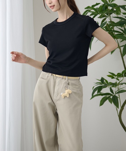 DAYRA(デイラ)の「無地 半袖 コンパクト Tシャツ トップス(Tシャツ/カットソー・レディース・ホワイト/チャコールグレー/ライトグレー/ブラック/ブラウン/イエロー・FREE)」の22枚目の写真