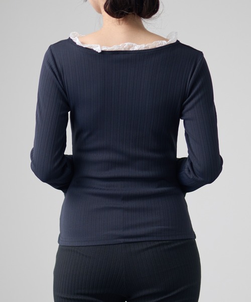 DAYRA（デイラ）の「レーストリム シャーリング キーネック 長袖 リブトップス（Tシャツ/カットソー・レディース・ブラック/チャコールグレー/グリーン・FREE/S）」の12枚目の写真