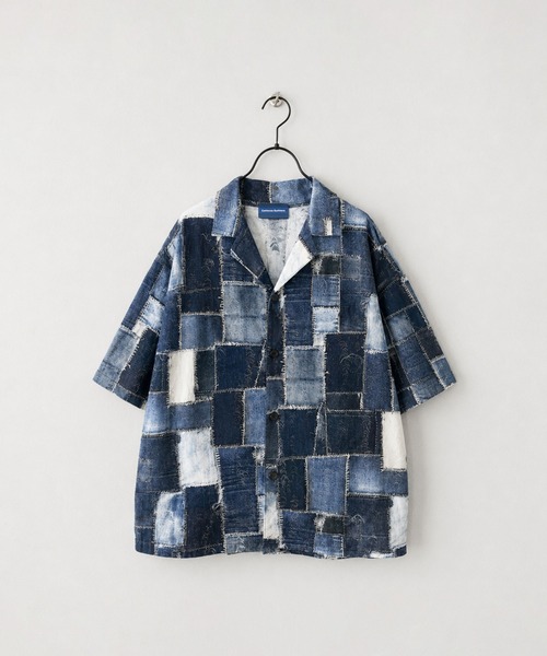 CALIFORNIA OUTFITTERS(カリフォルニア アウトフィッターズ)の「5C28 リアルユーズドデニムパッチワーク プリント ワイドシャツ(シャツ/ブラウス・メンズ・ブルー・FREE)」の1枚目の写真