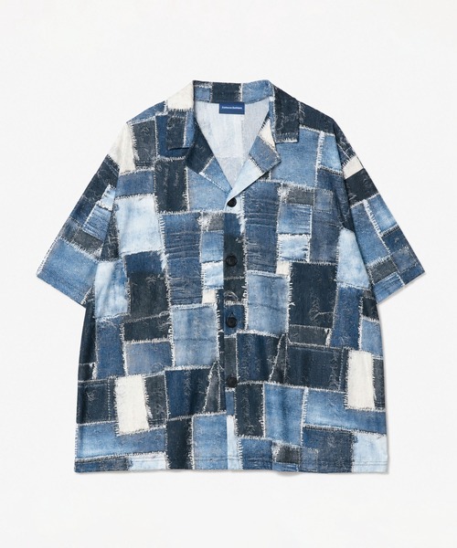 CALIFORNIA OUTFITTERS(カリフォルニア アウトフィッターズ)の「5C28 リアルユーズドデニムパッチワーク プリント ワイドシャツ(シャツ/ブラウス・メンズ・ブルー・FREE)」の2枚目の写真