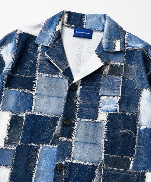 CALIFORNIA OUTFITTERS(カリフォルニア アウトフィッターズ)の「5C28 リアルユーズドデニムパッチワーク プリント ワイドシャツ(シャツ/ブラウス・メンズ・ブルー・FREE)」の4枚目の写真