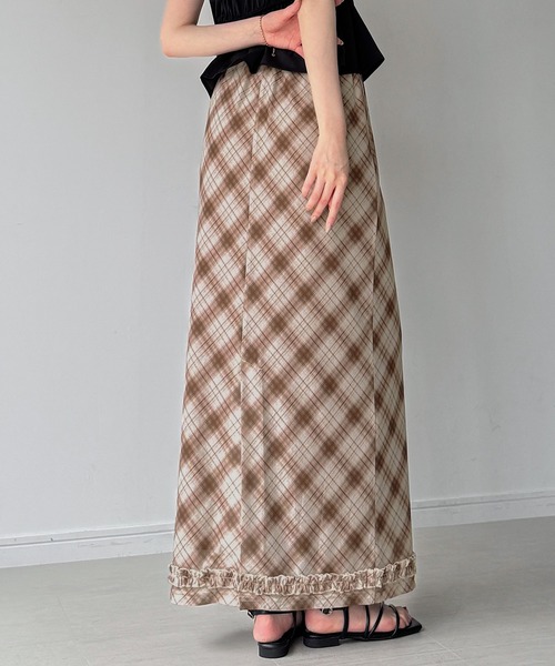 junoah（ジュノア）の「シアーチェックヘムフリルスカート（スカート・レディース・ブラック/ブラウン/ブルーグレー・MEDIUM/SMALL/LARGE）」の12枚目の写真