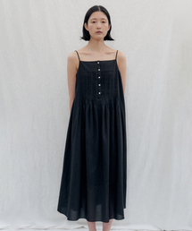 Pintuck Button Slip Dress_BLACK