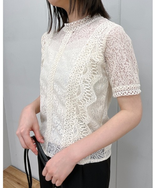 &soiree(アンドソワレ)の「【&soiree】レーストップス(Tシャツ/カットソー・レディース・ホワイト/ブラック/ピンク・FREE)」の1枚目の写真
