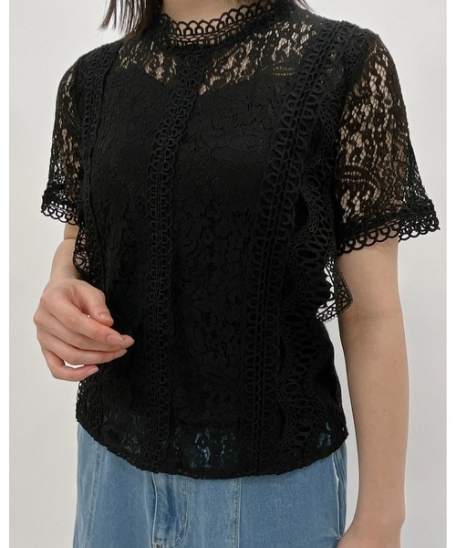 &soiree(アンドソワレ)の「【&soiree】レーストップス(Tシャツ/カットソー・レディース・ホワイト/ブラック/ピンク・FREE)」の4枚目の写真