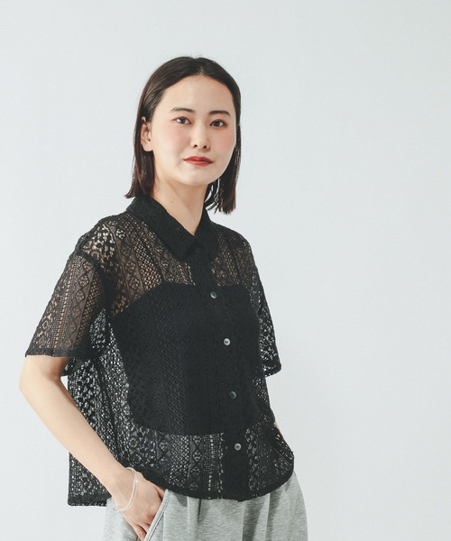 GLOBAL WORK(グローバルワーク)の「レースシャツ半袖/717222(シャツ/ブラウス・レディース・ライトベージュ/ブラック/オフホワイト・LARGE/MEDIUM)」の11枚目の写真