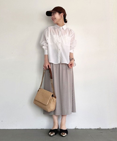 BAYFLOW（ベイフロー）の「【低身長caho146cmさんコラボ】UVカット2WAYシャツ（シャツ/ブラウス・レディース・ストライプ/ネイビー/ホワイト・FREE）」の8枚目の写真