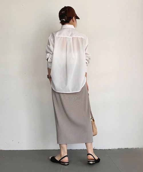 BAYFLOW（ベイフロー）の「【低身長caho146cmさんコラボ】UVカット2WAYシャツ（シャツ/ブラウス・レディース・ストライプ/ネイビー/ホワイト・FREE）」の9枚目の写真