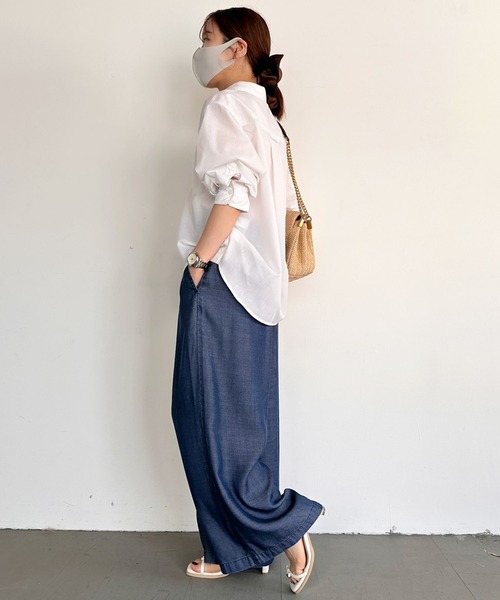 BAYFLOW（ベイフロー）の「【低身長caho146cmさんコラボ】UVカット2WAYシャツ（シャツ/ブラウス・レディース・ストライプ/ネイビー/ホワイト・FREE）」の14枚目の写真