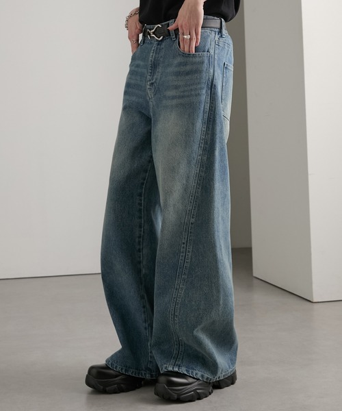 cussil(クシル)の「【cussil/クシル】【12oz】サイドシームバギーフレアデニムパンツ(デニムパンツ・メンズ・ブラック/ブルー・L/M/S)」の2枚目の写真