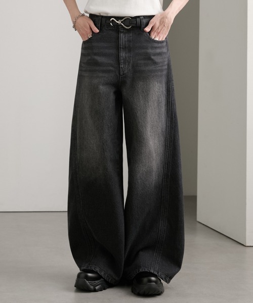 cussil(クシル)の「【cussil/クシル】【12oz】サイドシームバギーフレアデニムパンツ(デニムパンツ・メンズ・ブラック/ブルー・L/M/S)」の1枚目の写真