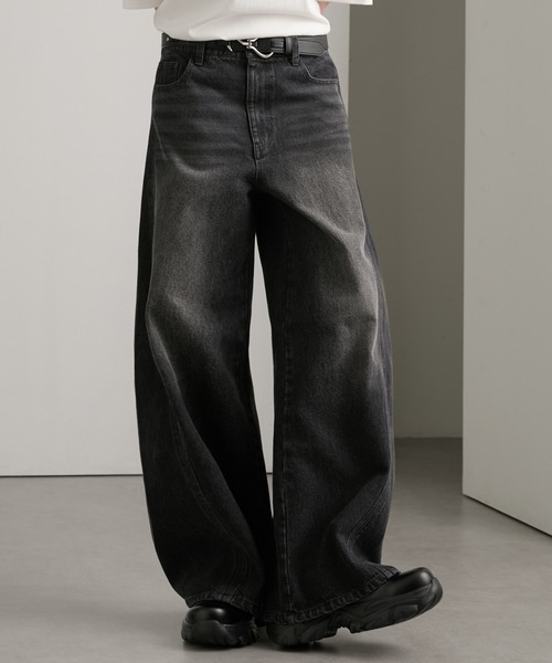 cussil(クシル)の「【cussil/クシル】【12oz】サイドシームバギーフレアデニムパンツ(デニムパンツ・メンズ・ブラック/ブルー・L/M/S)」の6枚目の写真
