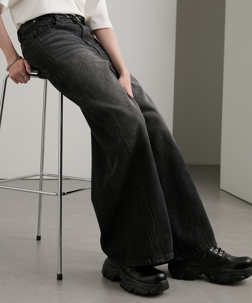 cussil(クシル)の「【cussil/クシル】【12oz】サイドシームバギーフレアデニムパンツ(デニムパンツ・メンズ・ブラック/ブルー・L/M/S)」の7枚目の写真