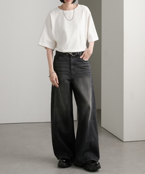 cussil(クシル)の「【cussil/クシル】【12oz】サイドシームバギーフレアデニムパンツ(デニムパンツ・メンズ・ブラック/ブルー・L/M/S)」の9枚目の写真