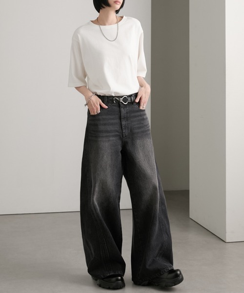 cussil(クシル)の「【cussil/クシル】【12oz】サイドシームバギーフレアデニムパンツ(デニムパンツ・メンズ・ブラック/ブルー・L/M/S)」の11枚目の写真