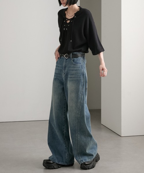 cussil(クシル)の「【cussil/クシル】【12oz】サイドシームバギーフレアデニムパンツ(デニムパンツ・メンズ・ブラック/ブルー・L/M/S)」の20枚目の写真