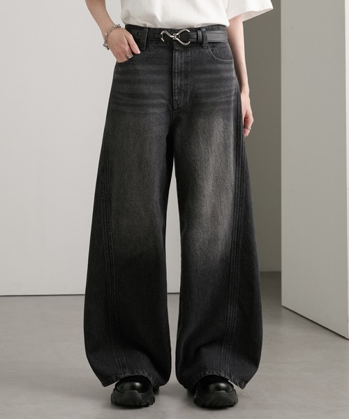 cussil(クシル)の「【cussil/クシル】【12oz】サイドシームバギーフレアデニムパンツ(デニムパンツ・メンズ・ブラック/ブルー・L/M/S)」の3枚目の写真