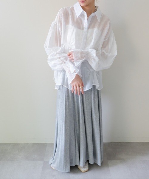 DOLLUPOOPS（ドールアップウップス）の「Drape Flare Long Skirt(ドレープフレアロングスカート)（スカート・レディース・ブラック/チャコール/グレー・FREE）」の6枚目の写真