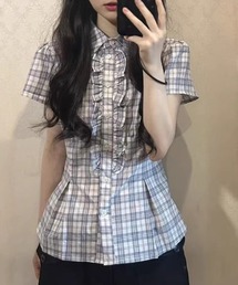 セール】【春夏新作】サイド絞りチェック柄半袖シャツ（シャツ 