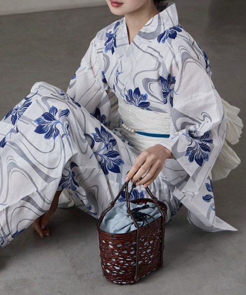 asaka(アサカ)の「巾着付きブラウンかごバッグ 浴衣用(かごバッグ・レディース・ピンク/ライトブルー/ワインレッド/マスタード/アイボリー・FREE)」の11枚目の写真