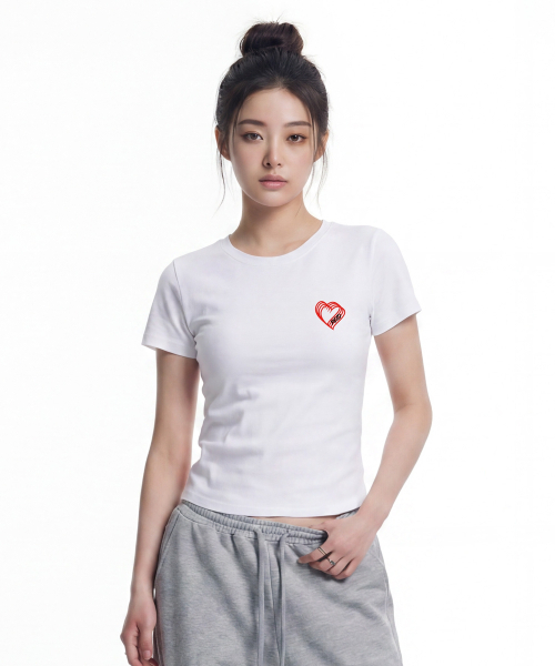 PEID(ペイド)の「PD スモールハート スリムフィット 半袖Tシャツ ホワイト(Tシャツ/カットソー・レディース・ホワイト・1/2/3)」の2枚目の写真