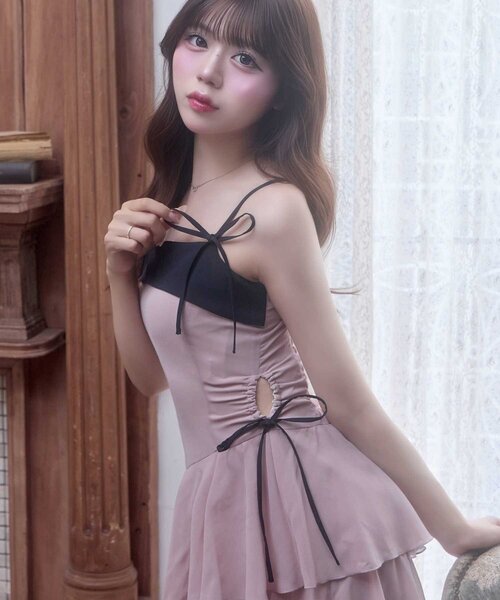 Belle Charme(ベルシャルム)の「【Belle Charme】Chiffon Tiered Long Onepiece(ワンピース・レディース・ピンク/オフホワイト/ブラック・FREE)」の17枚目の写真