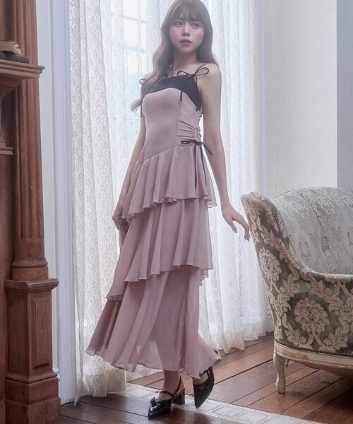 Belle Charme(ベルシャルム)の「【Belle Charme】Chiffon Tiered Long Onepiece(ワンピース・レディース・ピンク/オフホワイト/ブラック・FREE)」の18枚目の写真