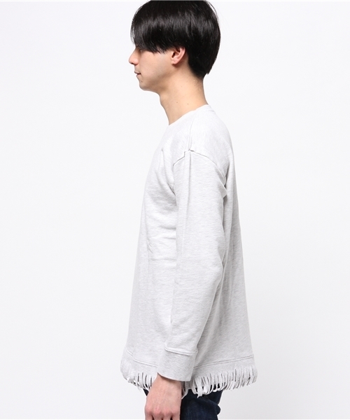 MIND BLOW(マインドブロウ)の「カットフリンジドロップショルダーロングTシャツ(Tシャツ/カットソー・メンズ・杢グレー/ホワイト・MEDIUM/LARGE)」の6枚目の写真