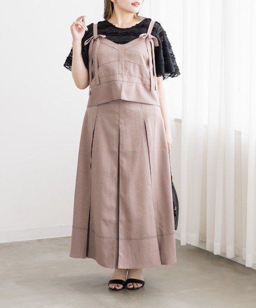 CLETTE(クレット)の「CLETTEオリジナル配色ステッチリボンビスチェ&ボックスタックスカートセット(ワンピース・レディース・チャコールグレー/ピンクベージュ/キャメル・3L/LL/4L)」の13枚目の写真