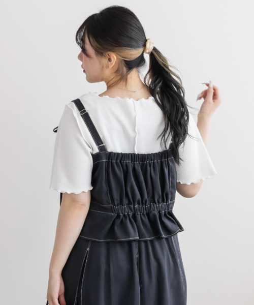 CLETTE(クレット)の「CLETTEオリジナル配色ステッチリボンビスチェ&ボックスタックスカートセット(ワンピース・レディース・チャコールグレー/ピンクベージュ/キャメル・3L/LL/4L)」の7枚目の写真