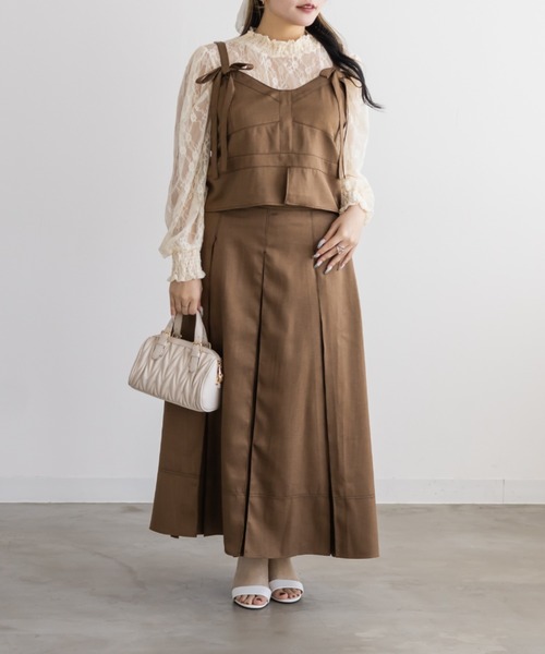 CLETTE(クレット)の「CLETTEオリジナル配色ステッチリボンビスチェ&ボックスタックスカートセット(ワンピース・レディース・チャコールグレー/ピンクベージュ/キャメル・3L/LL/4L)」の10枚目の写真