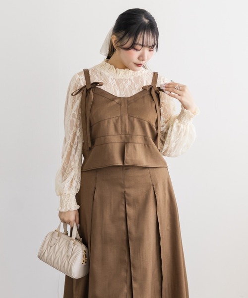 CLETTE(クレット)の「CLETTEオリジナル配色ステッチリボンビスチェ&ボックスタックスカートセット(ワンピース・レディース・チャコールグレー/ピンクベージュ/キャメル・3L/LL/4L)」の11枚目の写真