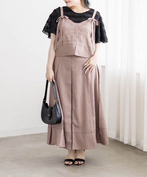 CLETTE(クレット)の「CLETTEオリジナル配色ステッチリボンビスチェ&ボックスタックスカートセット(ワンピース・レディース・チャコールグレー/ピンクベージュ/キャメル・3L/LL/4L)」の14枚目の写真