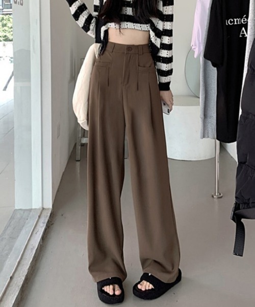 Miniministore(ミニミニストア)の「ワイドスラックスハイウエストタックパンツ(スラックス・レディース・ベージュ/ダークグレー/ブラウン/ブラック・M/L)」の3枚目の写真
